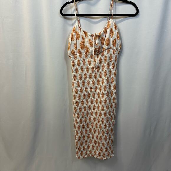 J. Crew 100% Linen Floral Print Summer Dress White Yellow Smocked 6 - Picture 2 of 8